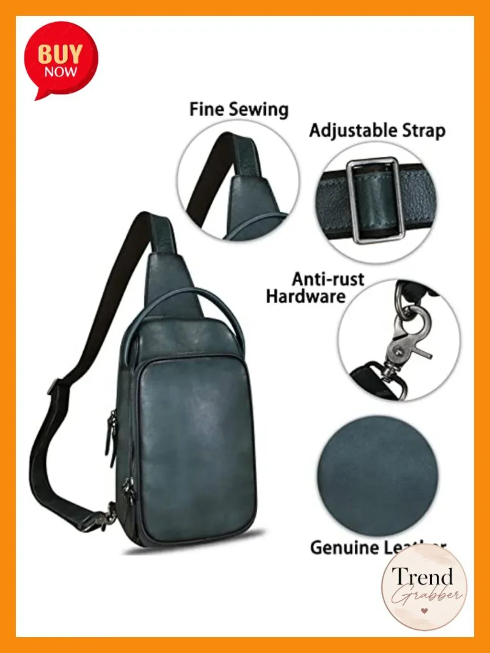 Genuine Leather Sling Bag Crossbody Hiking Backpack Anti-theft Daypack
